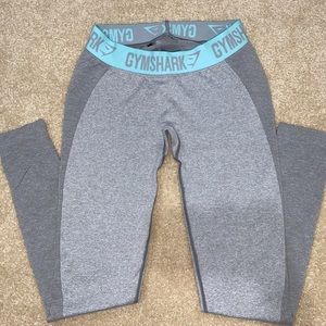 Gymshark Flex Low Rise Leggings (Charcoal Marl with Teal band)